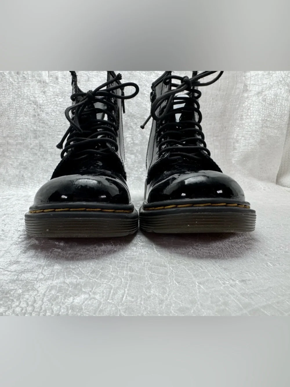 Dr. Martens Little Girl’s Black Patent Lace-Up Side Zip Boots, Size 1